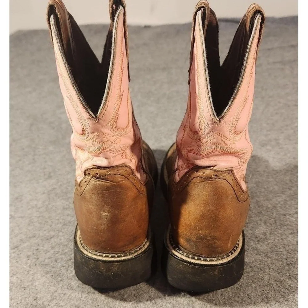Justin Gypsy Boots Girls Size 9 Brown Pink Leather Western Embroidered‎ Cowgirl